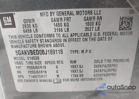 2011 Buick Enclave 1Xl from USA, damaged, VIN 5GAKVBED0BJ189118